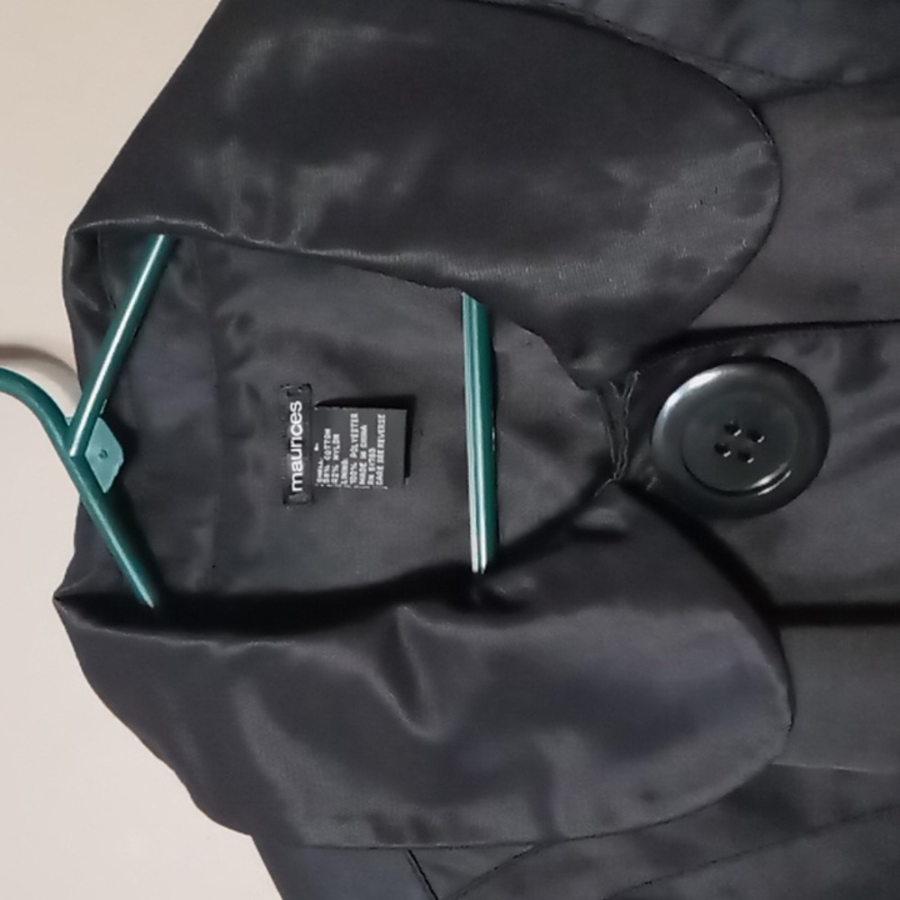 Maurices Black Short Trench Style Jacket w Big Buttons, Teal Lining Size L - Picture 3 of 10